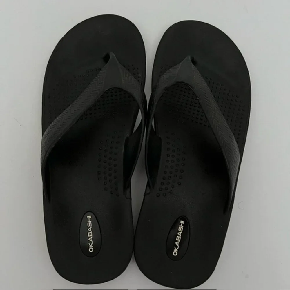 OKABASHI Mens Flip Flops, Black, Size XL